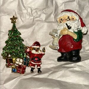 Festive Santa and Christmas Tree Brooch’s EUC 🎄 🎅  Make an offer